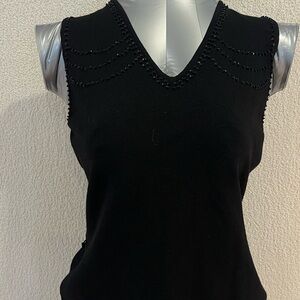 LOFT Black Beaded V-Neck Sleeveless Tank